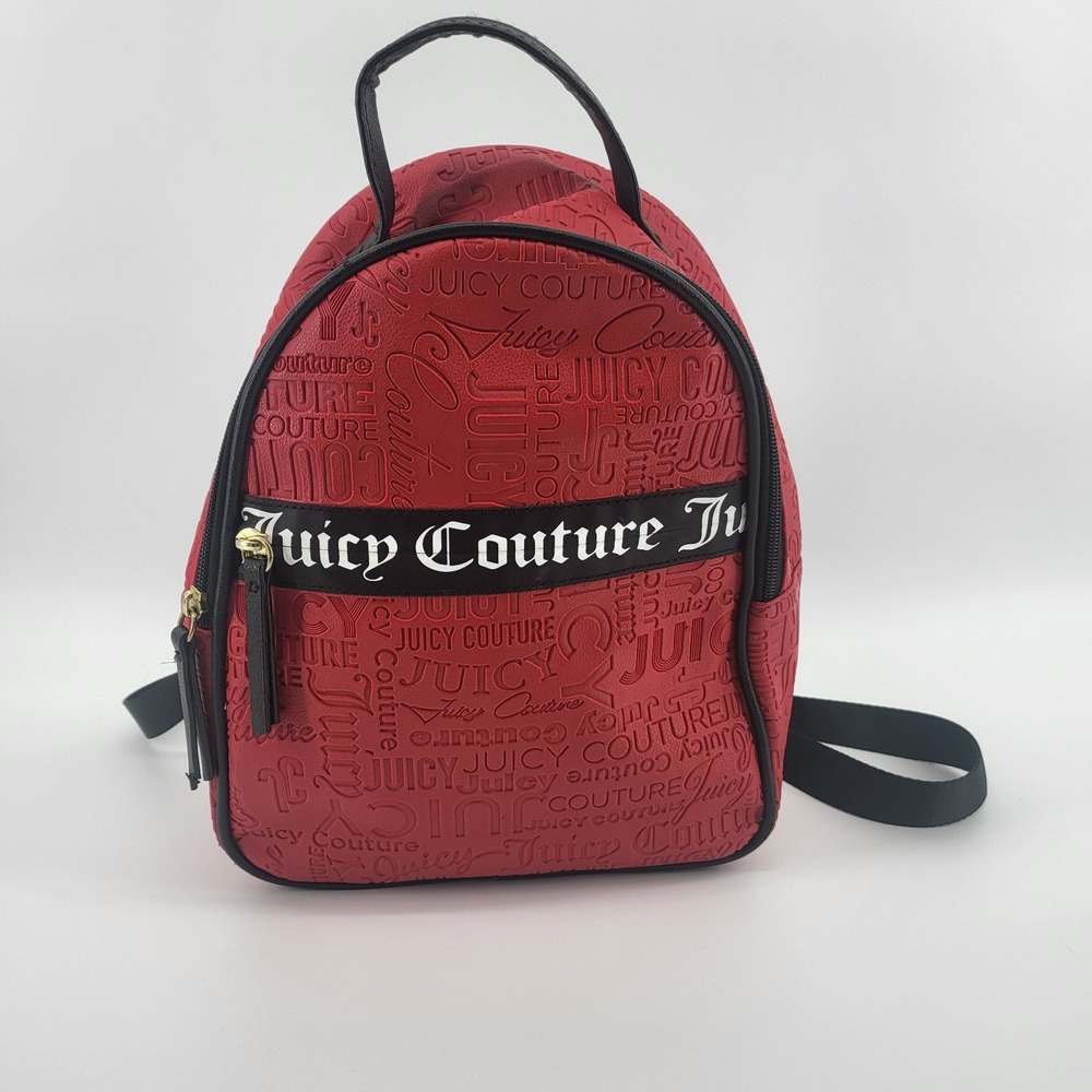 Juicy Couture Red Backpack Ours Zips Say It‎ All Back Pack Travel Bag Purse